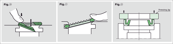 Sakagami cushion seal installation — KCS, YCS and PCS fitting method diagrams